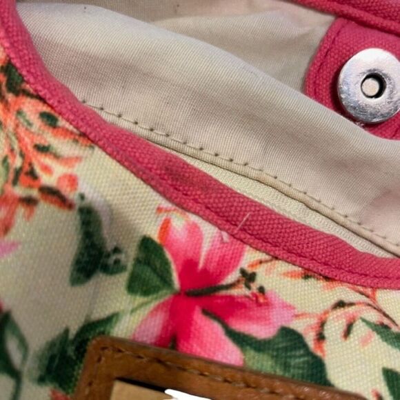 Caribbean Joe Coral Floral Hobo Bag with Striped Handles - Picture 6 of 15